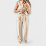 Hazel - Stylový Plain Véčkový-Krk Waistcoat a Trouser Dva-Kousek Ensemble