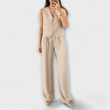 Hazel - Stylový Plain Véčkový-Krk Waistcoat a Trouser Dva-Kousek Ensemble