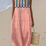 Celia — Boho Midi Šaty s stripes