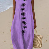 Cara — Boho Midi Šaty s Malířský Potisk