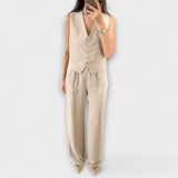 Hazel - Stylový Plain Véčkový-Krk Waistcoat a Trouser Dva-Kousek Ensemble