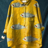 Martha | Vintage-Inspirovaný Neformální Halenka S prvkem Ryba Potisk