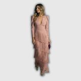 Clara | Elegantní Dlouhý-Rukáv Fringe Maxi Šaty