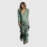 Clara | Elegantní Dlouhý-Rukáv Fringe Maxi Šaty