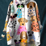 Ida | Fun Neformální Halenka S prvkem Výrazný Cartoon Pes Design