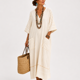 Farah — Beige Pruhovaný Kaftan
