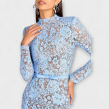 Freya – Elegantní Midi Šaty v Květinový Krajkový
