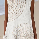 Daisy — Boho Midi Šaty s Malířský Potisk, Bez rukávů
