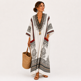 Clara — Bílý Etnický-Potisk Kaftan
