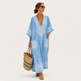 Lina — Sky Modrý Etnický-Potisk Kaftan