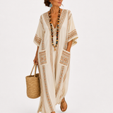 Dalia — Beige Etnický-Potisk Kaftan