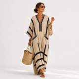 Salma — Beige s Černý Stripes Kaftan