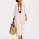Aisha — Bílý Pruhovaný Kaftan