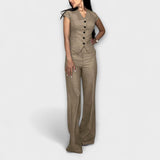 Ivy - Stylový Véčkový-Krk Top a Trouser Souprava