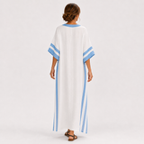 Alba — Bílý s Modrý Stripes Kaftan