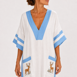 Alba — Bílý s Modrý Stripes Kaftan