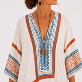 Amira — Bílý Etnický-Potisk Kaftan