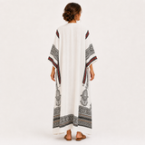 Clara — Bílý Etnický-Potisk Kaftan