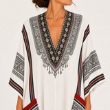 Clara — Bílý Etnický-Potisk Kaftan