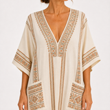Dalia — Beige Etnický-Potisk Kaftan