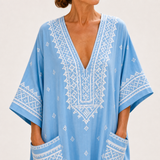 Lina — Sky Modrý Etnický-Potisk Kaftan