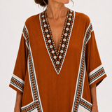 Nadia — Terracotta Etnický-Potisk Kaftan