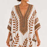 Nora — Cream Botanický-Potisk Kaftan