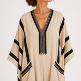 Salma — Beige s Černý Stripes Kaftan