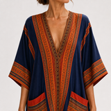 Samira — Modrý Etnický-Potisk Kaftan