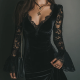 Ophelia — Luna Sametový a Krajkový Mini Šaty