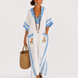 Alba — Bílý s Modrý Stripes Kaftan