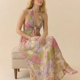 Flora — Květinový Maxi Halter-Krk Beach Šaty