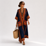 Samira — Modrý Etnický-Potisk Kaftan