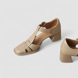 Arabella — T-Popruh Blokový-Heel Mary Jane