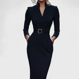 Maud — Elegantní Černý Šaty s Pásek a Límec