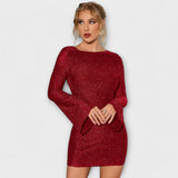 Leah — Bez zad Šaty s Sequins a Dlouhý Rukávy